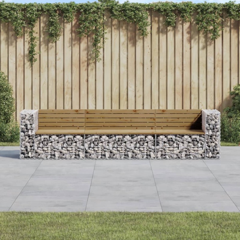 vidaXL Banco jardín con gaviones madera pino impregnada 287x71x65,5 cm vidaXL Banco jardín con gaviones madera pino impregnada 287x71x65,5 cm