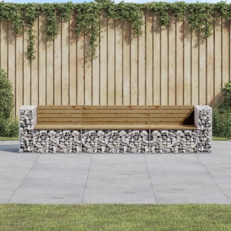 vidaXL Banco jardín con gaviones madera pino impregnada 287x71x65,5 cm