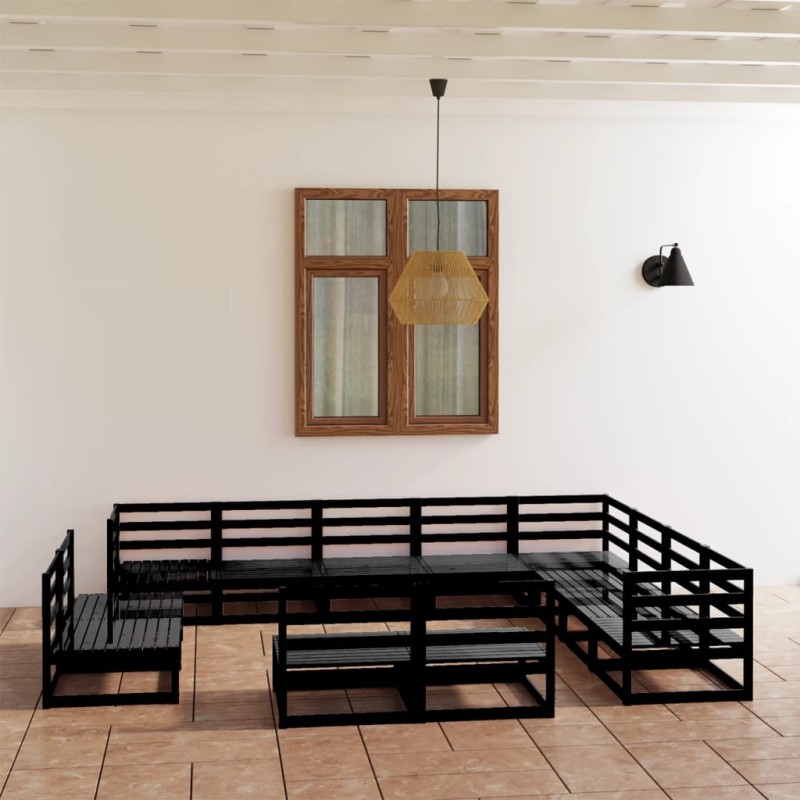 vidaXL Juego de muebles de jardín 12 pzas y cojines negro madera pino vidaXL Juego de muebles de jardín 12 pzas y cojines negro madera pino