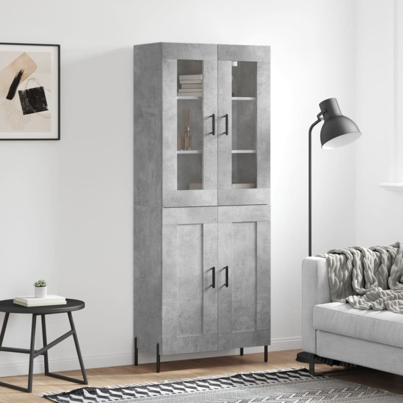 vidaXL Aparador alto madera contrachapada gris hormigón 69,5x34x180 cm