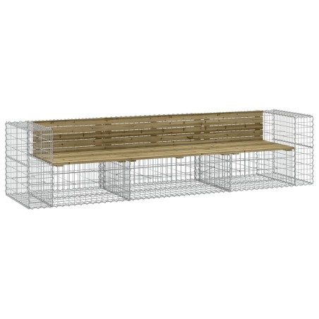 vidaXL Banco jardín con gaviones madera pino impregnada 287x71x65,5 cm