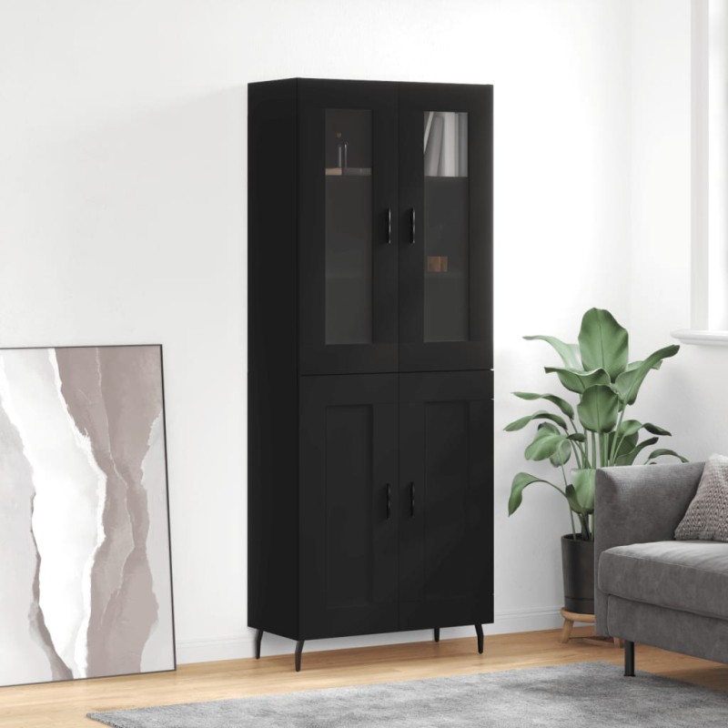 vidaXL Aparador alto madera contrachapada negro 69,5x34x180 cm