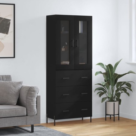 vidaXL Aparador alto madera contrachapada negro 69,5x34x180 cm