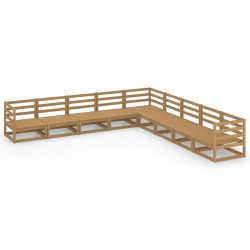 vidaXL Muebles de jardín 9 pzas y cojines marrón miel madera pino