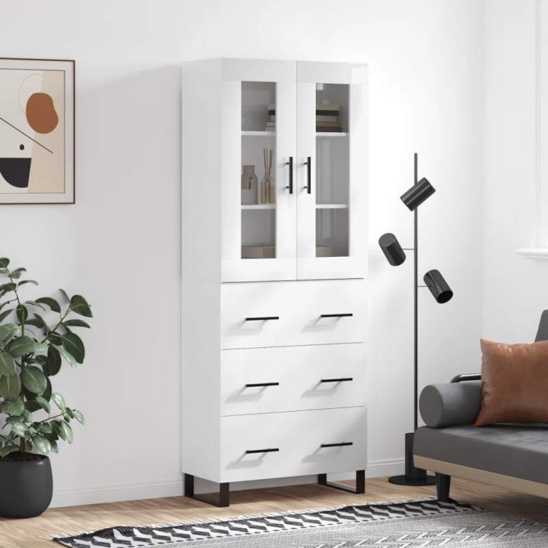 vidaXL Aparador alto madera contrachapada blanco brillo 69,5x34x180 cm vidaXL Aparador alto madera contrachapada blanco brillo 69,5x34x180 cm