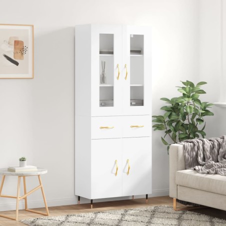 vidaXL Aparador alto madera contrachapada blanco brillo 69,5x34x180 cm