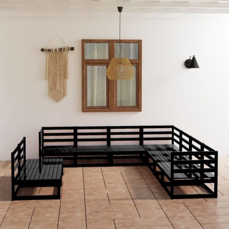 vidaXL Juego de muebles de jardín 9 piezas negro madera maciza de pino