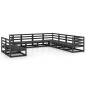 vidaXL Juego de muebles de jardín 9 piezas negro madera maciza de pino