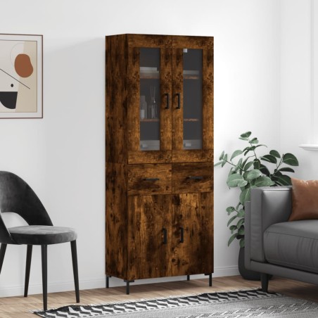 vidaXL Aparador alto madera contrachapada roble ahumado 69,5x34x180 cm