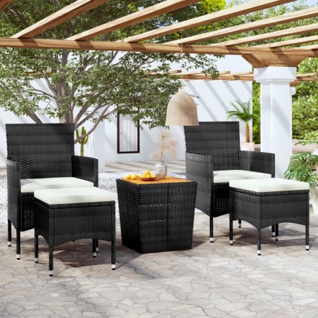 vidaXL Mesa y sillas jardín 5 pzas ratán sintético madera acacia negro