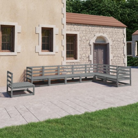vidaXL Muebles de jardín 8 piezas gris madera de pino maciza