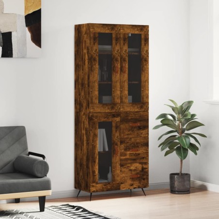 vidaXL Aparador alto madera contrachapada roble ahumado 69,5x34x180 cm