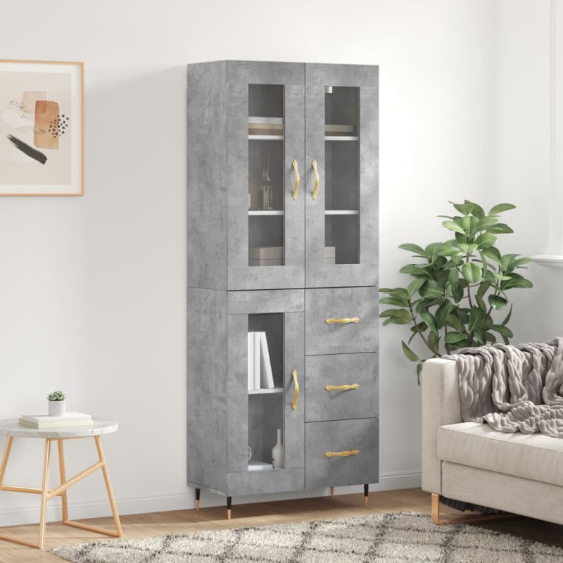 vidaXL Aparador alto madera contrachapada gris hormigón 69,5x34x180 cm
