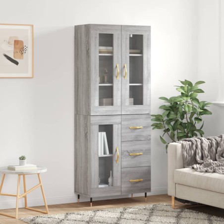 vidaXL Aparador alto madera contrachapada gris sonoma 69,5x34x180 cm