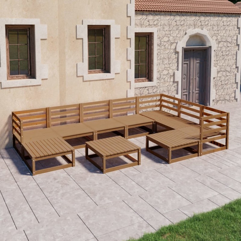 vidaXL Muebles de jardín 10 pzas y cojines marrón miel madera pino vidaXL Muebles de jardín 10 pzas y cojines marrón miel madera pino
