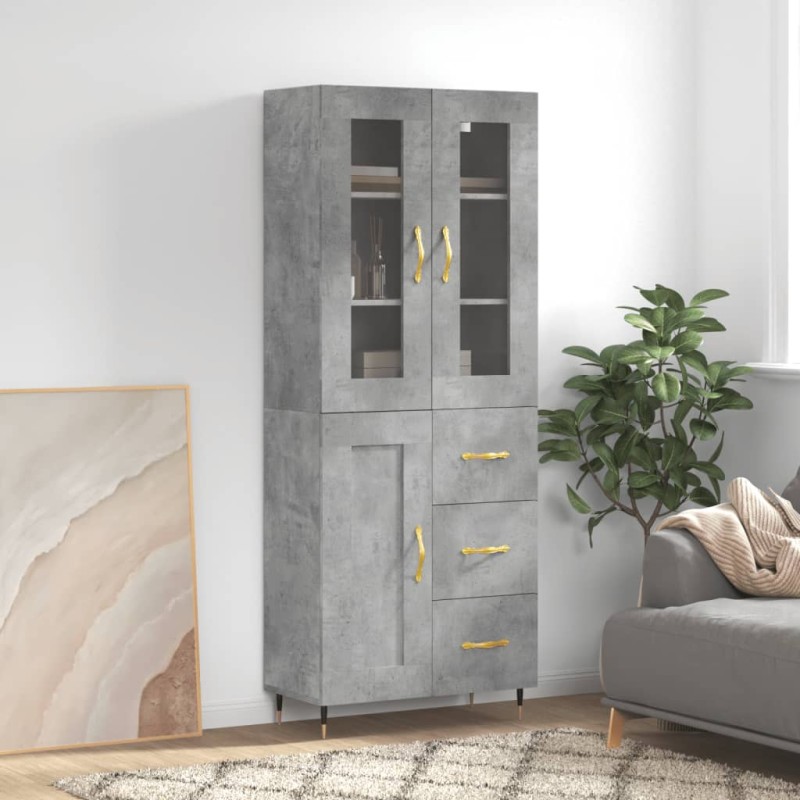vidaXL Aparador alto madera contrachapada gris hormigón 69,5x34x180 cm vidaXL Aparador alto madera contrachapada gris hormigón 69,5x34x180 cm