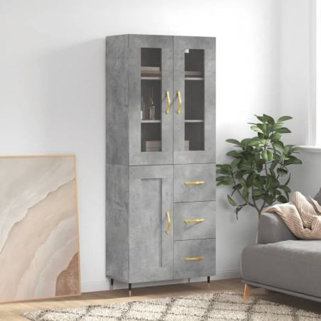 vidaXL Aparador alto madera contrachapada gris hormigón 69,5x34x180 cm