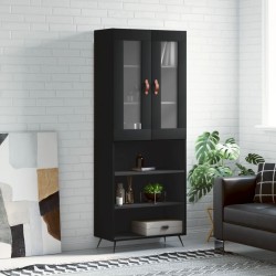 vidaXL Aparador alto madera contrachapada negro 69,5x34x180 cm