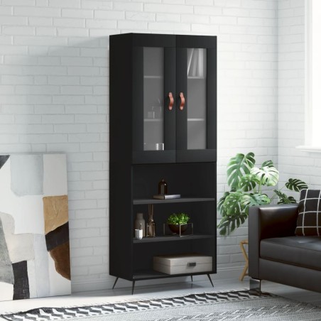 vidaXL Aparador alto madera contrachapada negro 69,5x34x180 cm