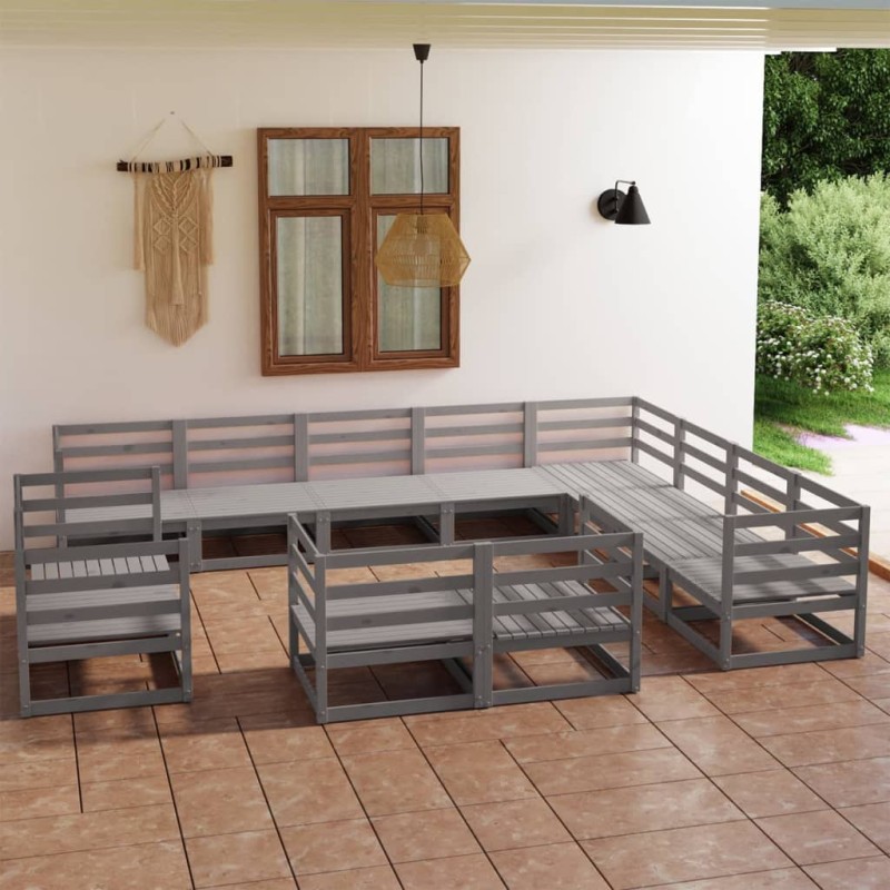 vidaXL Muebles de jardín 12 piezas gris madera de pino maciza vidaXL Muebles de jardín 12 piezas gris madera de pino maciza