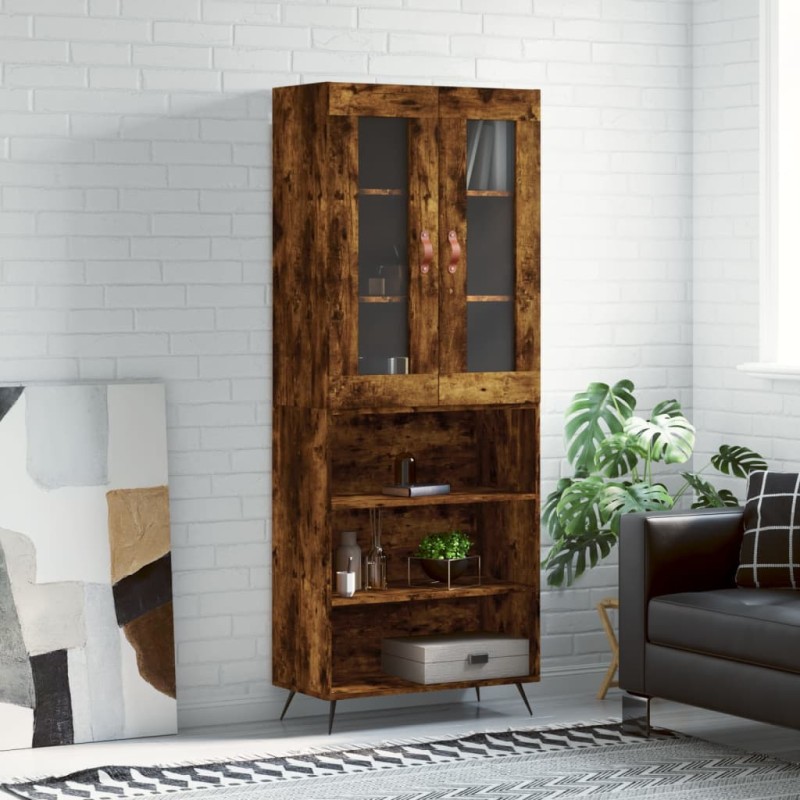vidaXL Aparador alto madera contrachapada roble ahumado 69,5x34x180 cm