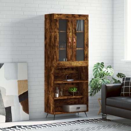 vidaXL Aparador alto madera contrachapada roble ahumado 69,5x34x180 cm