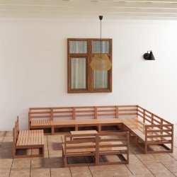vidaXL Muebles de jardín 13 pzas y cojines marrón miel madera pino