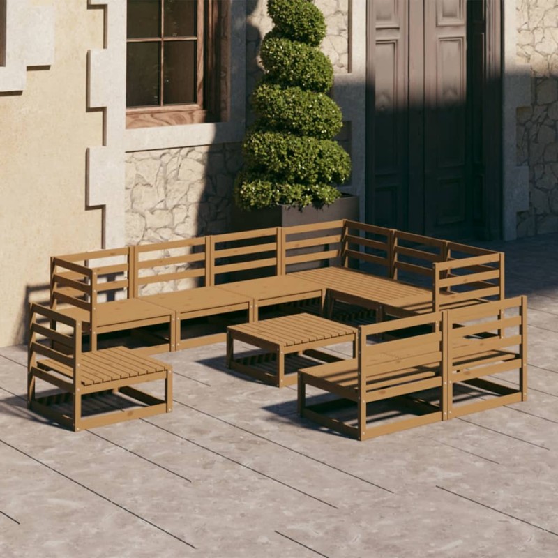 vidaXL Muebles de jardín 10 pzas y cojines marrón miel madera pino
