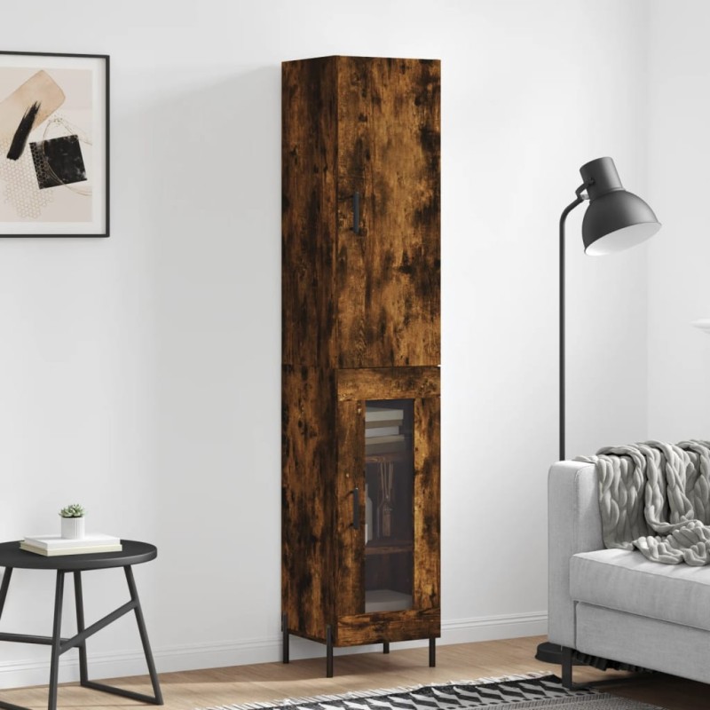 vidaXL Aparador de madera contrachapada roble ahumado 34,5x34x180 cm vidaXL Aparador de madera contrachapada roble ahumado 34,5x34x180 cm