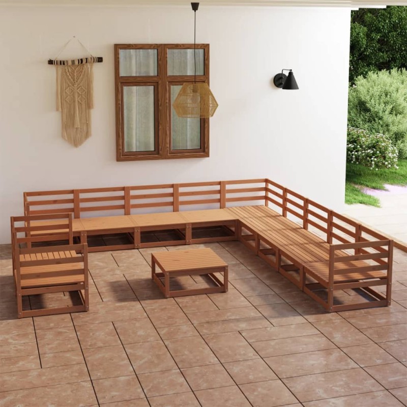 vidaXL Muebles de jardín 12 piezas marrón miel madera maciza de pino vidaXL Muebles de jardín 12 piezas marrón miel madera maciza de pino
