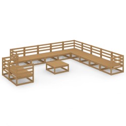 vidaXL Muebles de jardín 12 piezas marrón miel madera maciza de pino