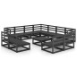 vidaXL Juego de muebles de jardín 12 pzas y cojines negro madera pino vidaXL Juego de muebles de jardín 12 pzas y cojines negro madera pino