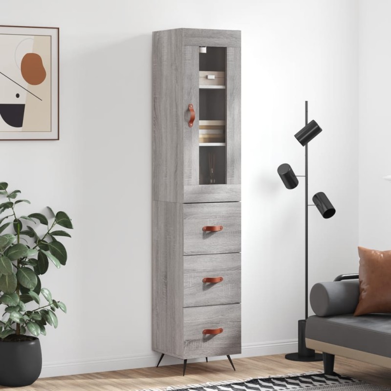 vidaXL Aparador alto madera contrachapada gris Sonoma 34,5x34x180 cm vidaXL Aparador alto madera contrachapada gris Sonoma 34,5x34x180 cm
