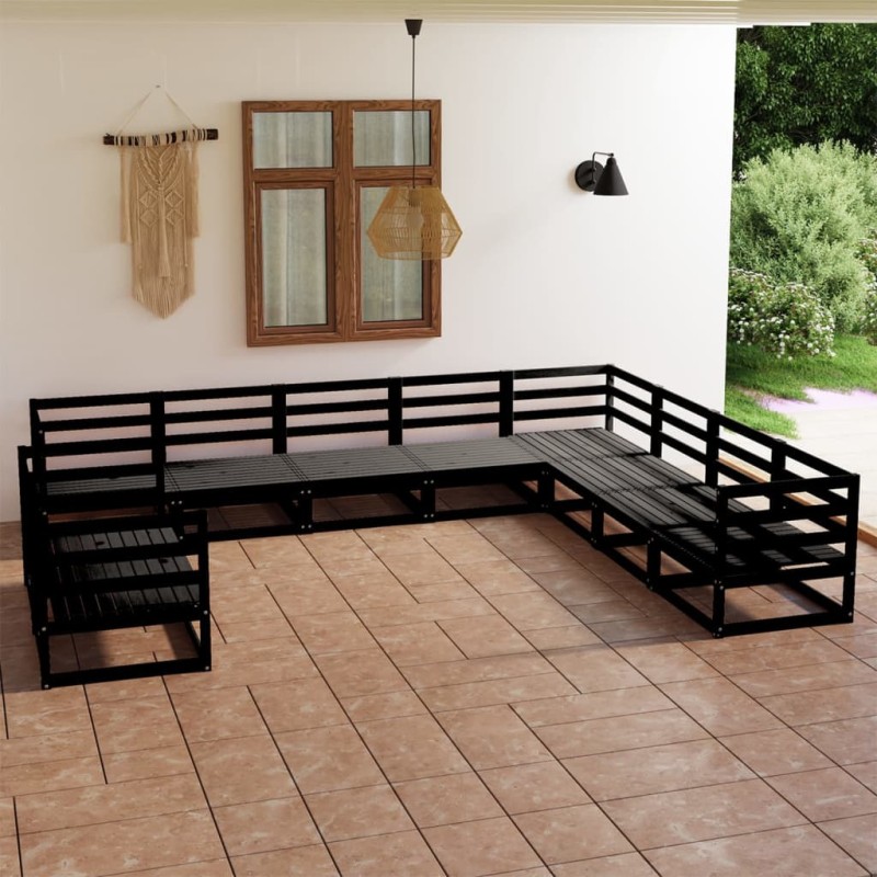 vidaXL Juego de muebles de jardín 10 piezas negro madera maciza pino vidaXL Juego de muebles de jardín 10 piezas negro madera maciza pino
