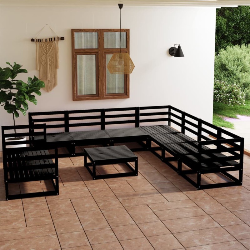 vidaXL Juego de muebles de jardín 10 piezas negro madera maciza pino vidaXL Juego de muebles de jardín 10 piezas negro madera maciza pino