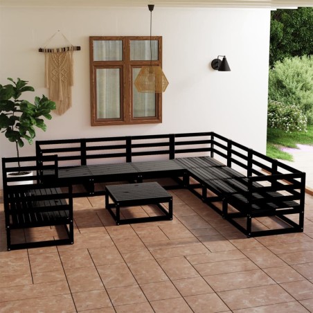 vidaXL Juego de muebles de jardín 10 piezas negro madera maciza pino
