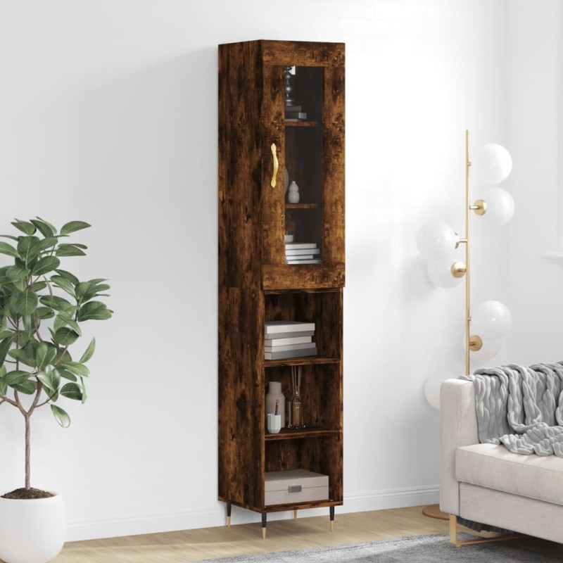 vidaXL Aparador de madera contrachapada roble ahumado 34,5x34x180 cm vidaXL Aparador de madera contrachapada roble ahumado 34,5x34x180 cm
