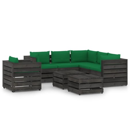 vidaXL Muebles de jardín 8 piezas con cojines madera impregnada gris