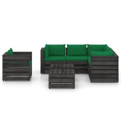 vidaXL Muebles de jardín 8 piezas con cojines madera impregnada gris