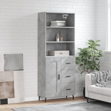 vidaXL Aparador alto madera contrachapada gris hormigón 69,5x34x180 cm