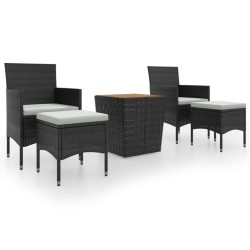 vidaXL Mesa y sillas jardín 5 pzas ratán sintético madera acacia negro