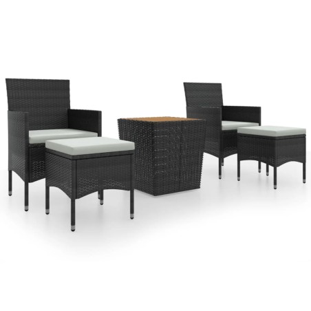 vidaXL Mesa y sillas jardín 5 pzas ratán sintético madera acacia negro