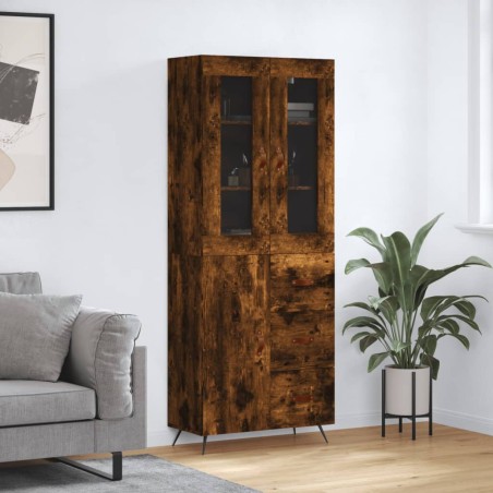 vidaXL Aparador alto madera contrachapada roble ahumado 69,5x34x180 cm