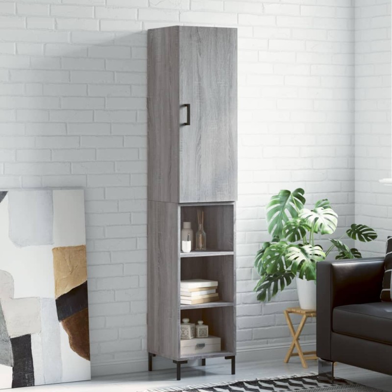 vidaXL Aparador alto madera contrachapada gris Sonoma 34,5x34x180 cm vidaXL Aparador alto madera contrachapada gris Sonoma 34,5x34x180 cm