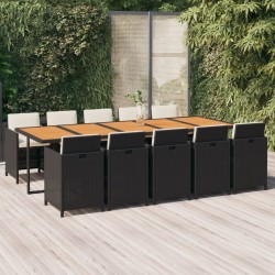vidaXL Set de comedor jardín 11 pzas con cojines ratán sintético negro
