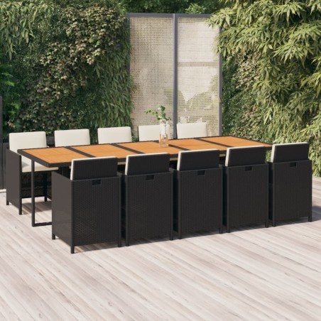 vidaXL Set de comedor jardín 11 pzas con cojines ratán sintético negro