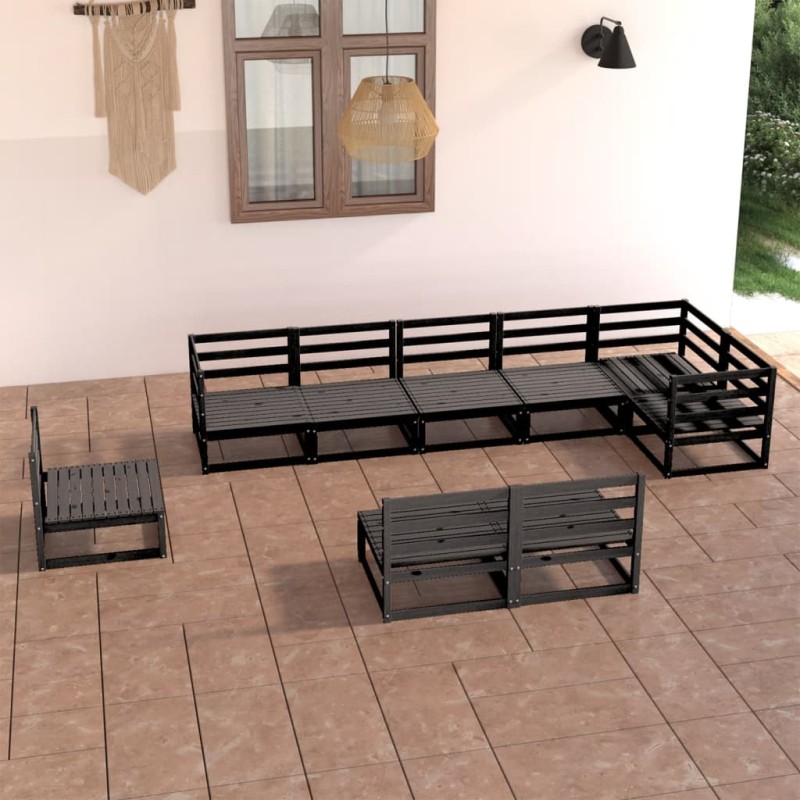 vidaXL Juego de muebles de jardín 9 piezas negro madera maciza de pino vidaXL Juego de muebles de jardín 9 piezas negro madera maciza de pino