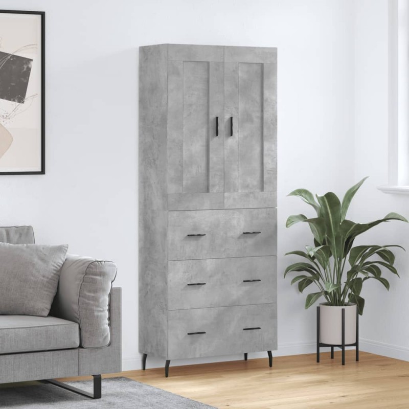 vidaXL Aparador alto madera contrachapada gris hormigón 69,5x34x180 cm vidaXL Aparador alto madera contrachapada gris hormigón 69,5x34x180 cm