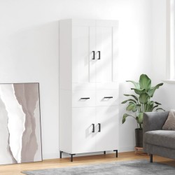 vidaXL Aparador alto madera contrachapada blanco brillo 69,5x34x180 cm