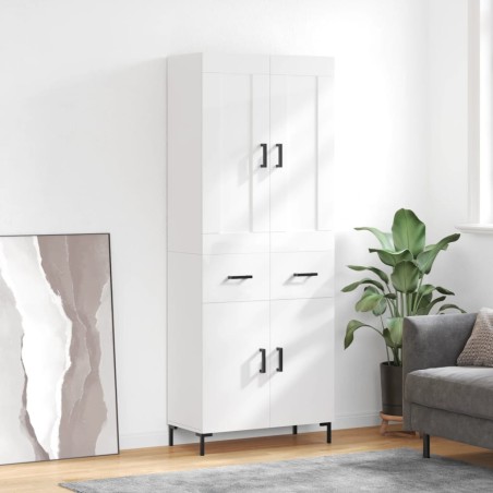 vidaXL Aparador alto madera contrachapada blanco brillo 69,5x34x180 cm